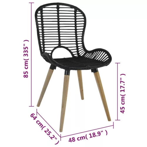  4 db fekete természetes rattan étkezőszék