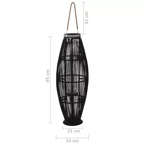  fekete bambusz függő gyertyatartó lámpás, 95 cm