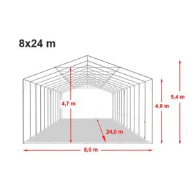   TP Vario 8x24m 4m oldalmagas raktársátor tetőablakkal, bejárat típusa: standard