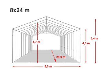 Vario raktársátor 8x24m - 4m oldalmagassággal, tetőtablakkal-bejárat típusa: standard