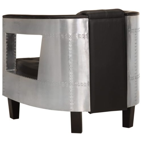  fekete repülős stílusú valódi bőr fotel