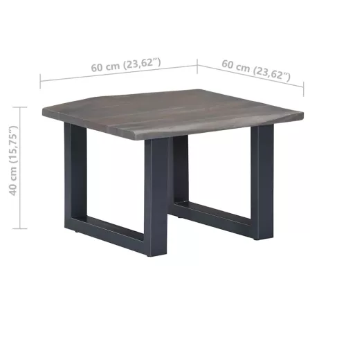  szürke tömör akácfa dohányzóasztal természetes éllel 60x60x40cm