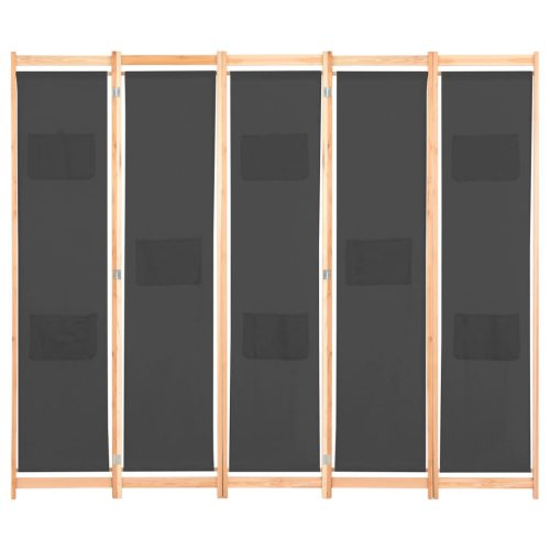  szürke 5-paneles szövetparaván 200 x 170 x 4 cm