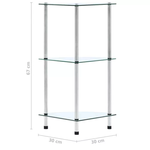  3 szintes átlátszó edzett üveg polc 30 x 30 x 67 cm