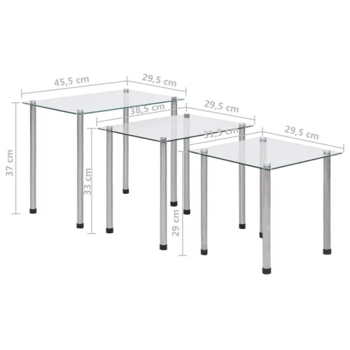  3 db egymásba tolható átlátszó edzett üveg asztal