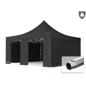   TP 5x5m összecsukható 850N alumínium pavilon, 4 db oldalfallal, ablak nélkül, tűzálló - fekete