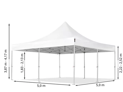 TP 5x5m összecsukható 850N alumínium pavilon, 4 db oldalfallal, ablak nélkül, nehezen éghető - fekete