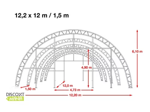 TP HIGHLANDER 12,2x12m extra erősített ipari sátorcsarnok / mezőgazdasági sátor nehezen éghető PRIMEtex 2300 ponyvával