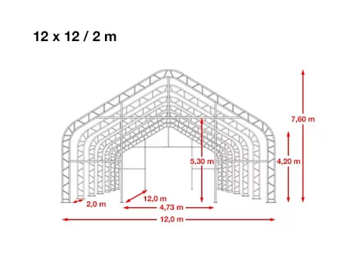 TP Everest 12x12mx2 4,2m oldalmagas ponyvacsarnok nehezen éghető PRIMEtex 2300 ponyvával, fehér