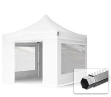   Professional összecsukható sátrak PROFESSIONAL 400g/m2 ponyvával, alumínium szerkezettel, 4 oldalfallal, panoráma ablakkal - 3x3m fehér
