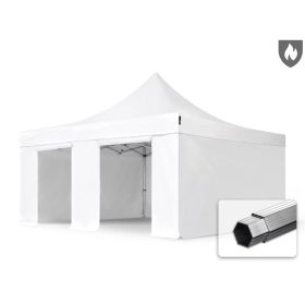   TP 5x5m összecsukható 850N alumínium pavilon, 4 db oldalfallal, ablak nélkül, tűzálló - fehér