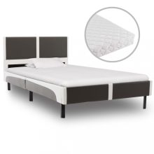 VID szürke és fehér műbőr ágy matraccal 90 x 200 cm