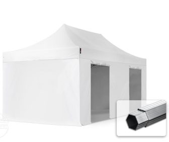 Professional összecsukható sátrak PROFESSIONAL 400g/m2 ponyvával, alumínium szerkezettel, 4 oldalfallal, ablak nélkül - 3x6m fehér