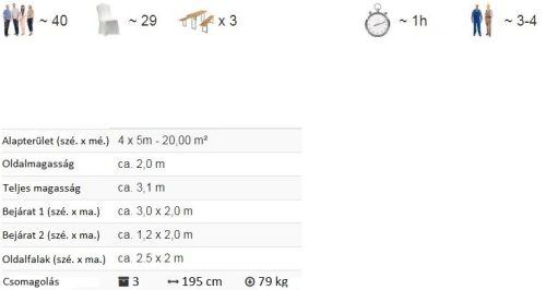 TP 4x5m standard rendezvénysátor, PVC 700 - fehér