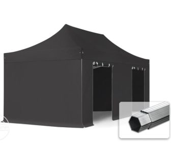 Professional összecsukható sátrak PROFESSIONAL 400g/m2 ponyvával, alumínium szerkezettel, 4 oldalfallal, ablak nélkül - 3x6m fekete