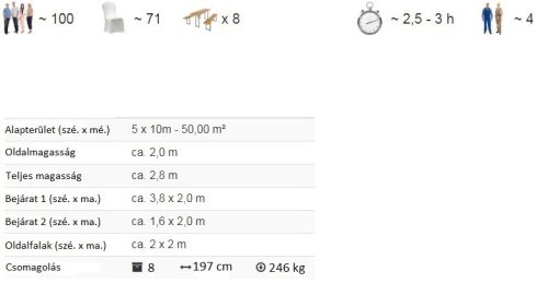 TP 5x10m erősített rendezvénysátor, PVC 800 - fehér