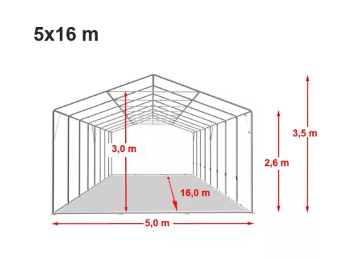 TP Professional 5x16m 2,6m oldalmagas raktársátor PVC 800 ponyvával, zöld