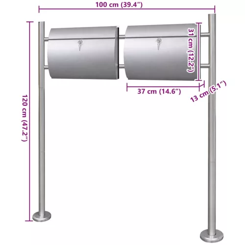  rozsdamentes acél dupla postaláda állványon 