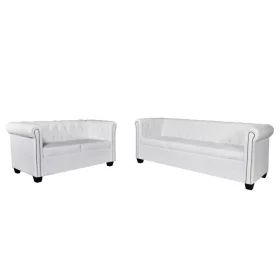     2 személyes és 3 személyes fehér műbőr Chesterfield kanapé 