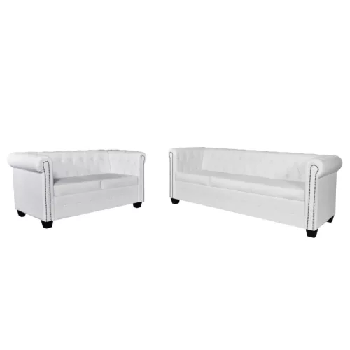    2 személyes és 3 személyes fehér műbőr Chesterfield kanapé 