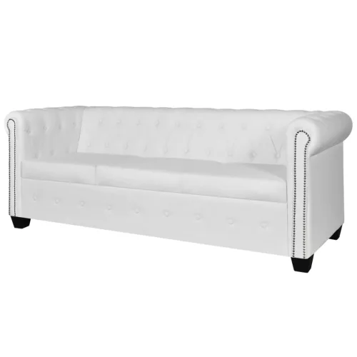    2 személyes és 3 személyes fehér műbőr Chesterfield kanapé 