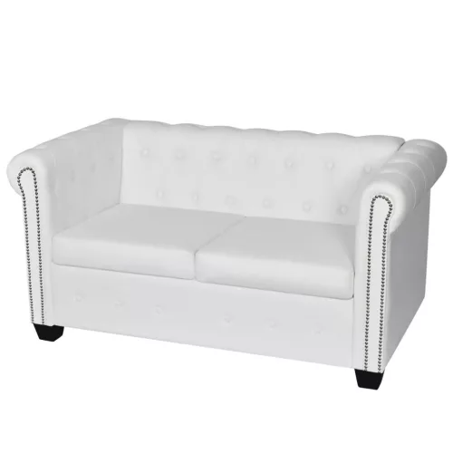    2 személyes és 3 személyes fehér műbőr Chesterfield kanapé 