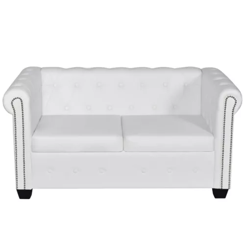    2 személyes és 3 személyes fehér műbőr Chesterfield kanapé 