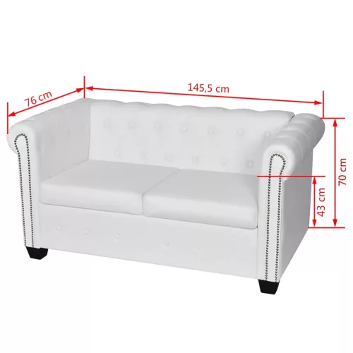    2 személyes és 3 személyes fehér műbőr Chesterfield kanapé 