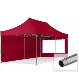   TP 3x6m összecsukható 750N acél vázas pavilon, 2 db oldalfallal - bordó