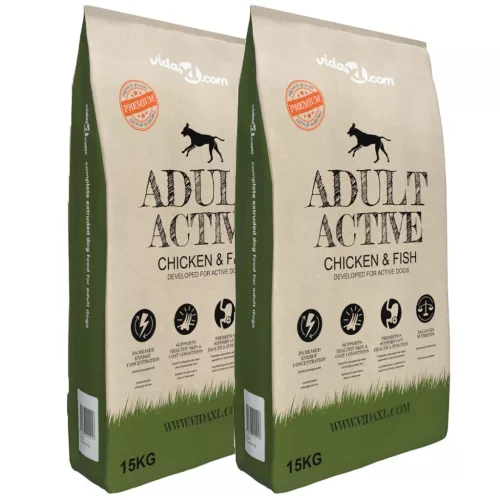  2 db „Adult Active Chicken & Fish” prémium száraz kutyatáp 30kg