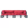  2 részes fenyőfa kerti raklapkanapé piros párnákkal