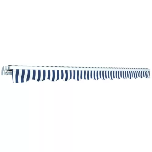 kézi működtetésű összecsukható napellenző, kék-fehér, 450 cm