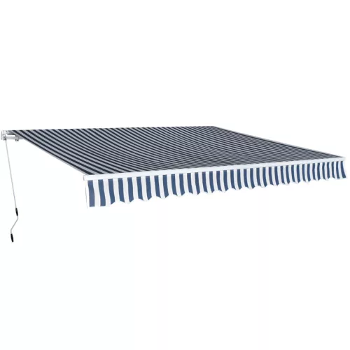  kézi működtetésű összecsukható napellenző, kék-fehér, 400 cm