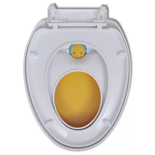  2 db fehér és sárga műanyag WC ülőke lassan csukódó fedéllel