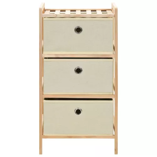  2 db cédrusfa tárolóállvány 3 db bézs szövet kosárral