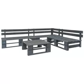 4 részes szürke fa kerti raklap-ülőgarnitúra