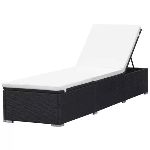  2 db fekete polyrattan napozóágy párnával
