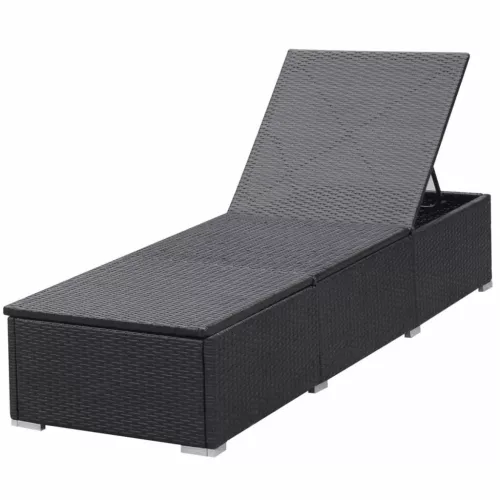  2 db fekete polyrattan napozóágy párnával