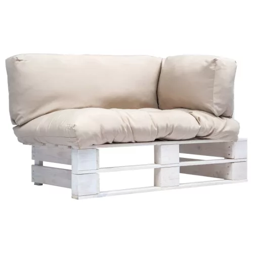  fenyőfa kerti raklapkanapé homokszínű párnával