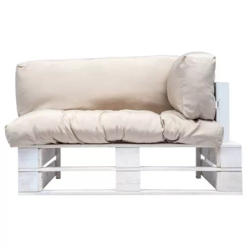  fenyőfa kerti raklapkanapé homokszínű párnával