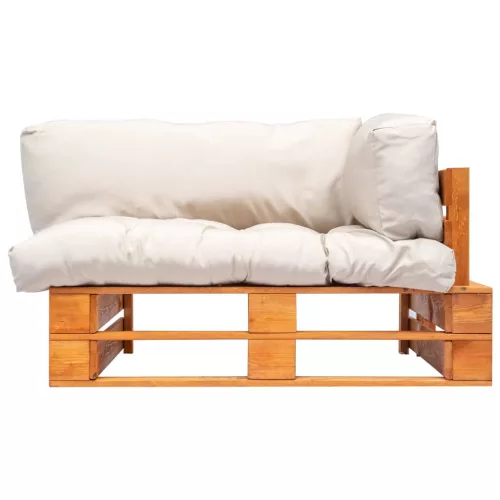  fenyőfa kerti raklapkanapé homokszínű párnával