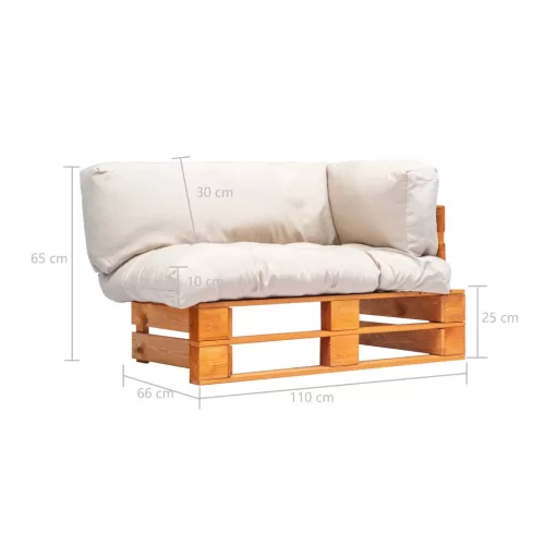  fenyőfa kerti raklapkanapé homokszínű párnával