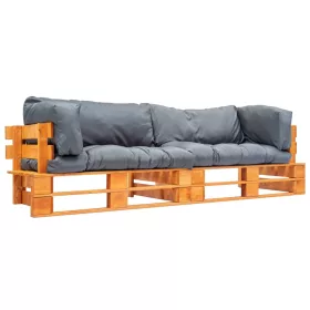  2 részes fenyőfa kerti raklapkanapé szürke párnákkal