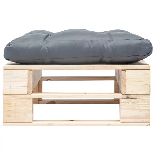  természetes fa kerti raklapzsámoly szürke párnával