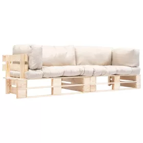    2 részes fenyőfa kerti raklapkanapé homokszínű párnákkal