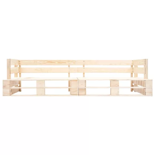  2 részes fenyőfa kerti raklapkanapé homokszínű párnákkal