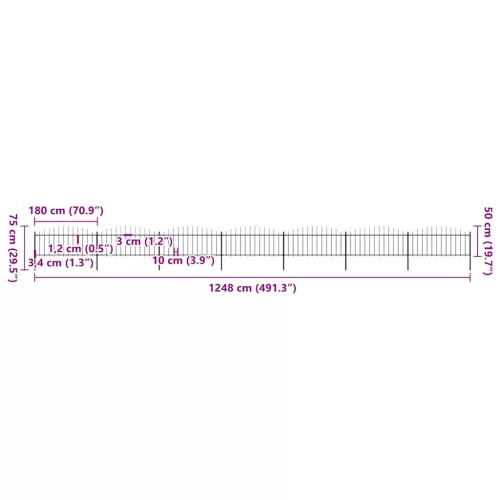  fekete lándzsahegy tetejű acélkerítés (0,5-0,75) x 11,9 m 
