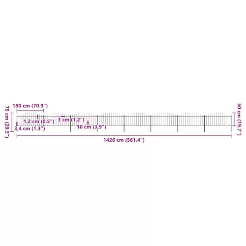 fekete lándzsahegy tetejű acélkerítés (0,5-0,75) x 13,6 m 