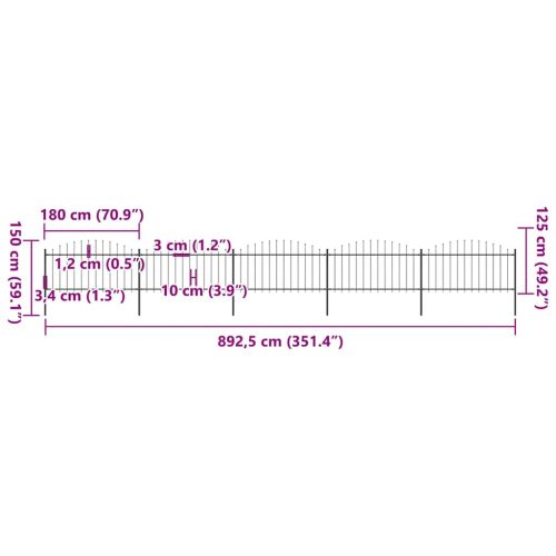  fekete lándzsahegy tetejű acélkerítés (1,25-1,5) x 8,5 m 