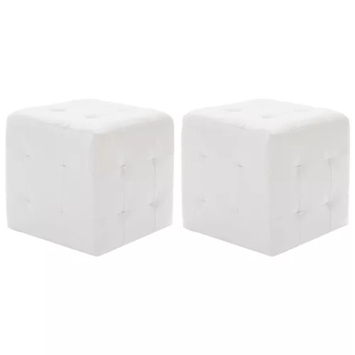  2 db fehér műbőr puff 30x30x30 cm